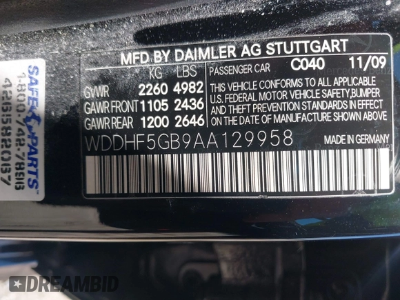 2010 Mercedes-Benz E 350 Luxury with VIN WDDHF5GB9AA129958, listed as a IAAI auction lot 42029530 with 106,531 mi miles and . Bid and sale history available at carsss.com. Image 9.