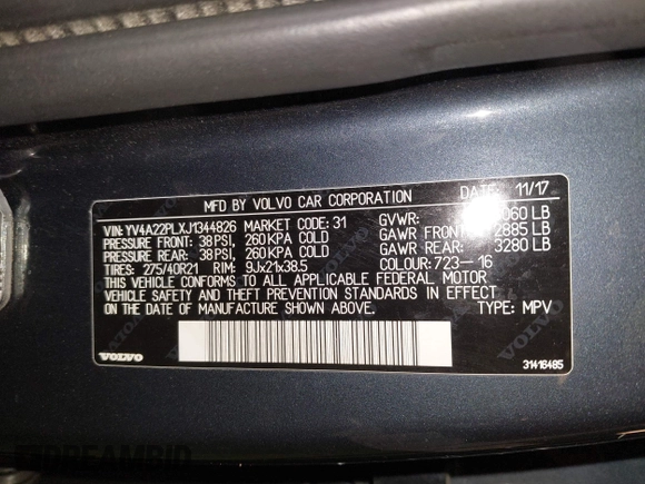 2018 Volvo XC90 Inscription with VIN YV4A22PLXJ1344826, listed as a IAAI auction lot 41663313 with 93,227 mi miles. Bid and sale history available at carsss.com. Image 9.