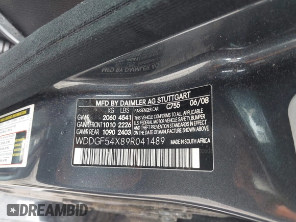 2009 Mercedes-Benz C 300 Sport с VIN WDDGF54X89R041489, выставлен на аукционе IAAI как лот 42363616 с пробегом 212 188 миль миль и . История ставок и продаж доступна на DreamBid. Изображение 9.