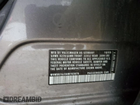 2010 Volkswagen Golf с VIN WVWDB7AJ3AW163879, выставлен на аукционе Copart как лот 44645455 с пробегом 61 139 миль миль и Списание • Salvage title. История ставок и продаж доступна на DreamBid. Изображение 12.