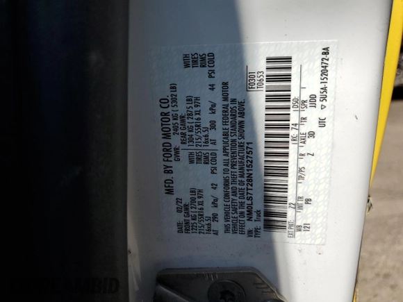 2022 Ford Transit Connect XLT with VIN NM0LS7T28N1527571, listed as a Copart auction lot 43587235 with 8,620 mi miles and Salvage title. Bid and sale history available at DreamBid. Image 13.