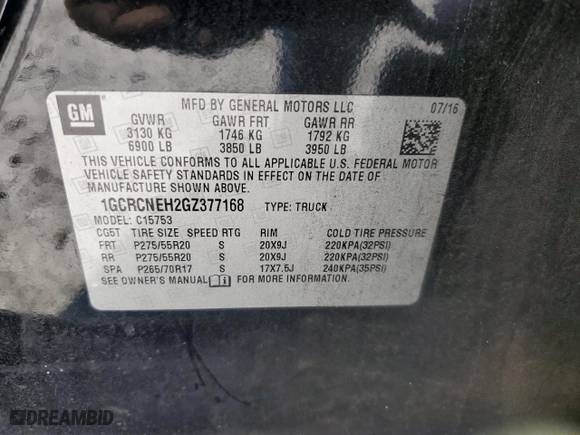 2016 Chevrolet Silverado 1500 LS with VIN 1GCRCNEH2GZ377168, listed as a Copart auction lot 45756465 with 225,586 mi miles and Salvage Title. Bid and sale history available at carsss.com. Image 12.