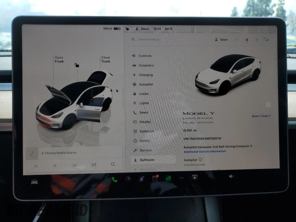 2022 Tesla Model Y Long Range with VIN 7SAYGDEE3NF558379, listed as a Copart auction lot 48594035 with 12,501 mi miles and Salvage Title. Bid and sale history available at carsss.com. Image 9.