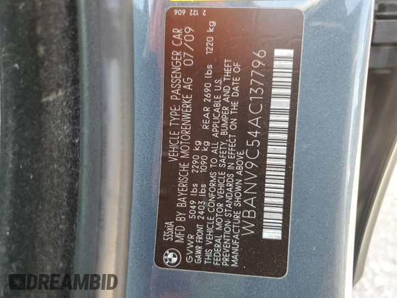 2010 BMW 5 Series 535i xDrive with VIN WBANV9C54AC137796, listed as a Copart auction lot 52828405 with 163,992 mi miles and Clean Title. Bid and sale history available at carsss.com. Image 12.