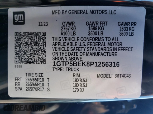 2023 GMC Canyon 2WD Elevation with VIN 1GTP5BEK8P1256316, listed as a Copart auction lot 66564834 with 0 mi miles and Salvage Title. Bid and sale history available at carsss.com. Image 13.