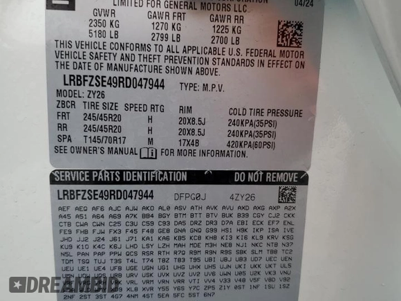 2024 Buick Envision Avenir with VIN LRBFZSE49RD047944, listed as a Copart auction lot 47752545 with Not Provided miles and Salvage Title. Bid and sale history available at carsss.com. Image 15.