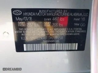 2018 Hyundai Sonata SE with VIN 5NPE24AF1JH709258, listed as a IAAI auction lot 41758999 with 60,544 mi miles. Bid and sale history available at carsss.com. Image 9.