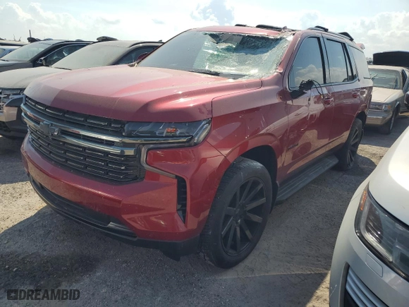 2022 Chevrolet Tahoe RST with VIN 1GNSKRKLXNR128058, listed as a Copart auction lot 76407744 with 0 mi miles and Salvage Title. Bid and sale history available at carsss.com. Image 1.