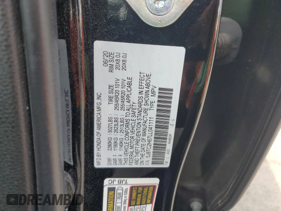 2020 Acura RDX w/A-Spec Pkg with VIN 5J8TC2H67LL041111, listed as a Copart auction lot 63673234 with 38,740 mi miles and Salvage Title. Bid and sale history available at carsss.com. Image 14.