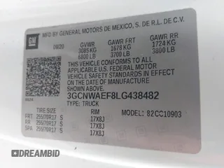 2020 Chevrolet Silverado 1500 Work Truck with VIN 3GCNWAEF8LG438482, listed as a IAAI auction lot 40275632 with 32,992 mi miles. Bid and sale history available at carsss.com. Image 9.