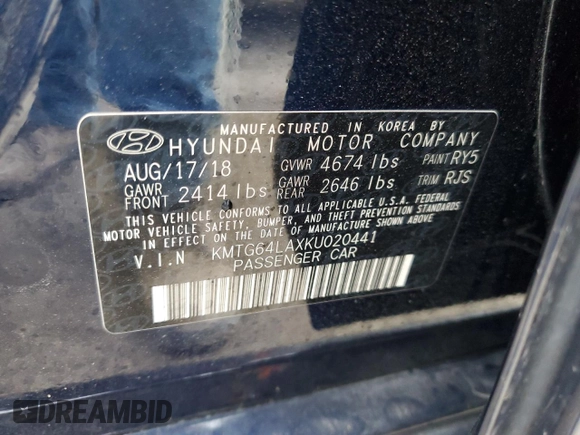 2019 Genesis G70 2.0T Advanced with VIN KMTG64LAXKU020441, listed as a Copart auction lot 75075854 with 49,106 mi miles and Non Repairable. Bid and sale history available at carsss.com. Image 13.