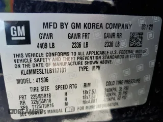 2020 Buick Encore GX Select с VIN KL4MMESL1LB117101, выставлен на аукционе Copart как лот 50499455 с пробегом 44 645 миль миль и На запчасти • Non repairable. История ставок и продаж доступна на DreamBid. Изображение 13.