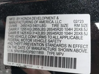 2023 Honda Passport EX-L с VIN 5FNYF8H53PB011859, выставлен на аукционе IAAI как лот 42242513 с пробегом 17 675 миль миль и . История ставок и продаж доступна на DreamBid. Изображение 9.