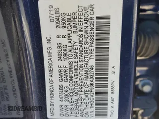 2019 Honda Accord Touring with VIN 1HGCV2F93KA032746, listed as a Copart auction lot 47617445 with 79,351 mi miles and Salvage title. Bid and sale history available at DreamBid. Image 12.