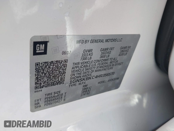 2017 Chevrolet Tahoe LT with VIN 1GNSKBKC4HR356570, listed as a IAAI auction lot 42762093 with 146,679 mi miles and . Bid and sale history available at DreamBid. Image 9.