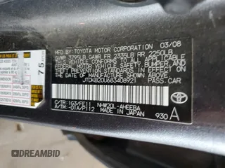 2008 Toyota Prius с VIN JTDKB20U683408921, выставлен на аукционе Copart как лот 64044915 с пробегом 226 562 миль миль и Списание • Salvage title. История ставок и продаж доступна на DreamBid. Изображение 13.