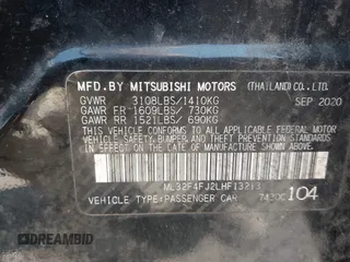 2020 Mitsubishi Mirage SE z VIN ML32F4FJ2LHF13213, wystawiony jako IAAI lot #42096873 z przebiegiem 81 485 mil mil oraz . Historia ofert i sprzedaży dostępna na DreamBid. Obrazek 9.