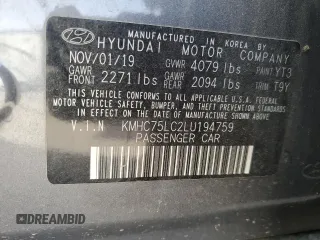 2020 Hyundai Ioniq SE z VIN KMHC75LC2LU194759, wystawiony jako Copart lot #86014574 z przebiegiem 49 578 mil mil oraz Szkoda całkowita • Salvage title. Historia ofert i sprzedaży dostępna na DreamBid. Obrazek 12.