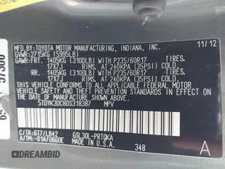 2013 Toyota Sienna XLE AAS с VIN 5TDYK3DC8DS318387, выставлен на аукционе IAAI как лот 42146255 с пробегом 244 899 миль миль и . История ставок и продаж доступна на DreamBid. Изображение 9.