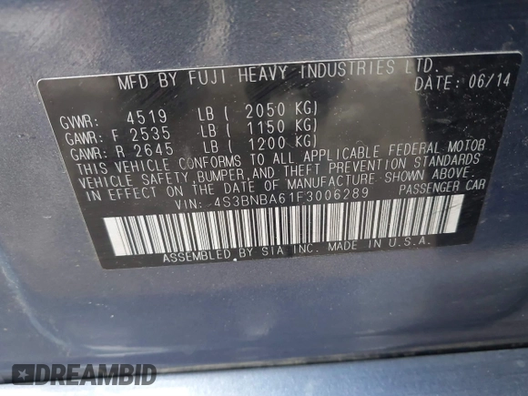 2015 Subaru Legacy 2.5i z VIN 4S3BNBA61F3006289, wystawiony jako IAAI lot #41834717 z przebiegiem 157 187 mil mil oraz . Historia ofert i sprzedaży dostępna na DreamBid. Obrazek 9.