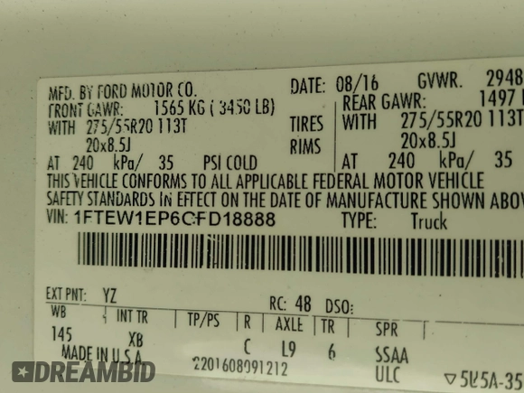 2016 Ford F-150 XLT with VIN 1FTEW1EP6GFD18888, listed as a IAAI auction lot 42354902 with 228,060 mi miles and . Bid and sale history available at DreamBid. Image 9.