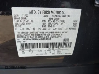 2022 Ford Explorer XLT с VIN 1FMSK8DH4NGC33861, выставлен на аукционе IAAI как лот 42135207 с пробегом 50 106 миль миль и . История ставок и продаж доступна на DreamBid. Изображение 9.