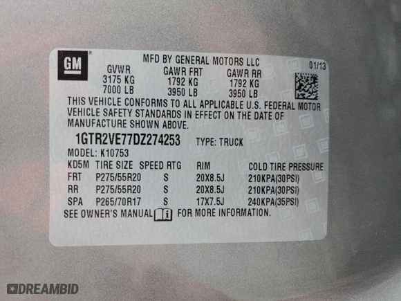 2013 GMC Sierra 1500 SLE with VIN 1GTR2VE77DZ274253, listed as a Copart auction lot 48046615 with 176,168 mi miles and Salvage Title. Bid and sale history available at carsss.com. Image 12.