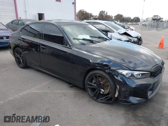 2023 BMW 3 Series 330i with VIN 3MW69FF00P8D17350, listed as a IAAI auction lot 41447178 with 23,372 mi miles. Bid and sale history available at carsss.com. Image 1.