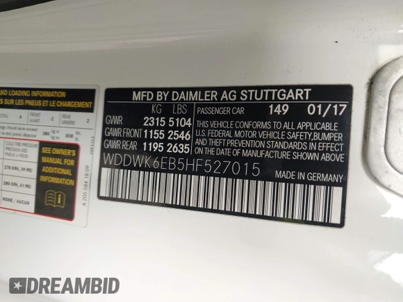 2017 Mercedes-Benz C 43 AMG with VIN WDDWK6EB5HF527015, listed as a IAAI auction lot 42092796 with 78,489 mi miles and . Bid and sale history available at DreamBid. Image 9.