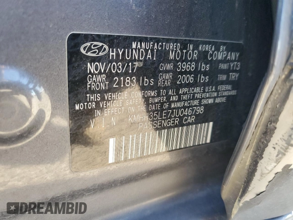 2018 Hyundai Elantra с VIN KMHH35LE7JU046798, выставлен на аукционе Copart как лот 54109675 с пробегом 86 599 миль миль и Списание • Salvage title. История ставок и продаж доступна на DreamBid. Изображение 12.