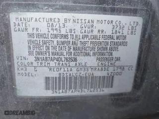 2013 Nissan Sentra SR with VIN 3N1AB7AP4DL762536, listed as a IAAI auction lot 41759988 with 131,741 mi miles. Bid and sale history available at carsss.com. Image 9.