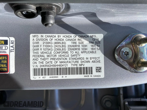 2017 Honda CR-V EX with VIN 2HKRW2H56HH604121, listed as a Copart auction lot 55801885 with 151,812 mi miles and Clean Title. Bid and sale history available at carsss.com. Image 10.