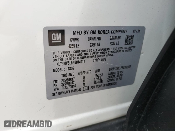 2022 Chevrolet TrailBlazer ACTIV with VIN KL79MVSL5NB044911, listed as a Copart auction lot 49176975 with 140,103 mi miles and Salvage Title. Bid and sale history available at DreamBid. Image 14.