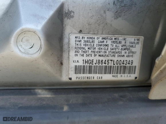 1996 Honda Civic EX with VIN 1HGEJ8645TL004349, listed as a Copart auction lot 72640994 with 241,878 mi miles and Salvage Title. Bid and sale history available at carsss.com. Image 12.
