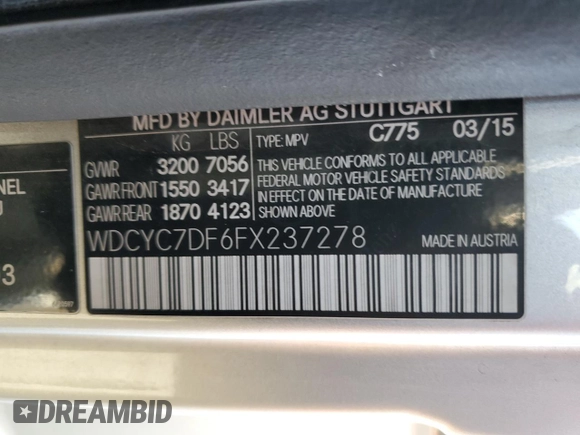 2015 Mercedes-Benz G 63 AMG с VIN WDCYC7DF6FX237278, выставлен на аукционе Copart как лот 84120444 с пробегом 90 692 миль миль и Списание • Salvage title. История ставок и продаж доступна на DreamBid. Изображение 13.