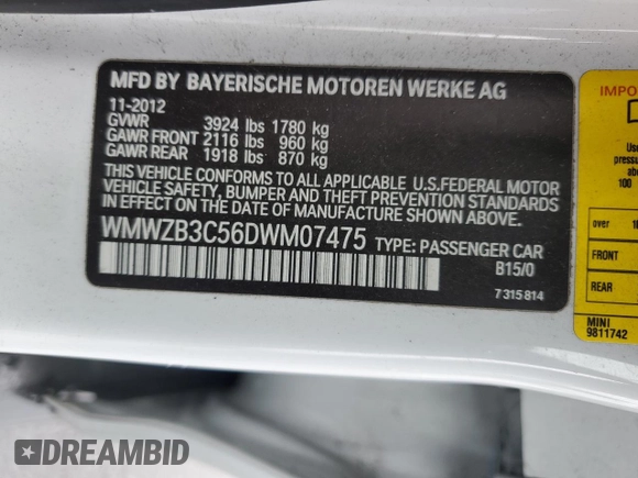 2013 MINI Countryman с VIN WMWZB3C56DWM07475, выставлен на аукционе Copart как лот 43842055 с пробегом 95 003 миль миль и Списание • Salvage title. История ставок и продаж доступна на DreamBid. Изображение 12.