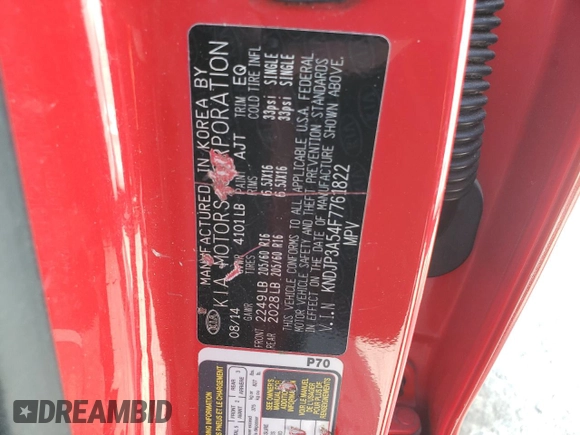 2015 Kia Soul + with VIN KNDJP3A54F7761822, listed as a Copart auction lot 54149465 with 81,220 mi miles and Salvage Title. Bid and sale history available at DreamBid. Image 13.