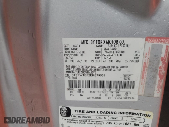 2014 Ford F-150 XL with VIN 1FTFW1EF2EKE79531, listed as a Copart auction lot 76608114 with 167,078 mi miles and Salvage Title. Bid and sale history available at carsss.com. Image 12.