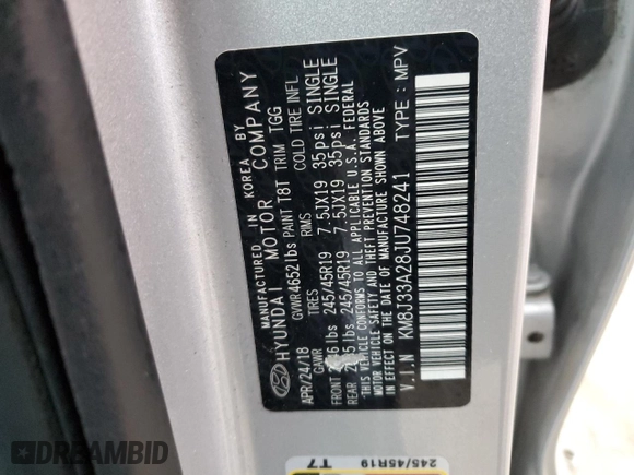 2018 Hyundai Tucson Value with VIN KM8J33A28JU748241, listed as a Copart auction lot 87492464 with 56,457 mi miles and Salvage Title. Bid and sale history available at carsss.com. Image 13.