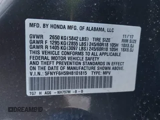 2017 Honda Pilot EX-L with VIN 5FNYF6H59HB101815, listed as a IAAI auction lot 41704661 with 130,479 mi miles and . Bid and sale history available at DreamBid. Image 9.