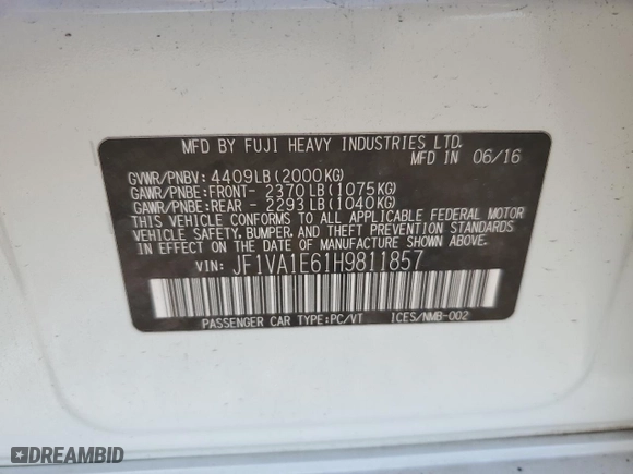 2017 Subaru WRX Premium with VIN JF1VA1E61H9811857, listed as a Copart auction lot 64668814 with 84,929 mi miles and Salvage Title. Bid and sale history available at carsss.com. Image 14.