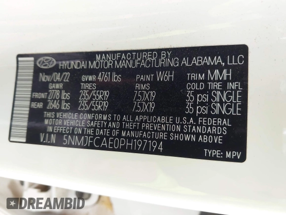 2023 Hyundai Tucson SEL with VIN 5NMJFCAE0PH197194, listed as a IAAI auction lot 42241030 with 17,764 mi miles and . Bid and sale history available at DreamBid. Image 9.