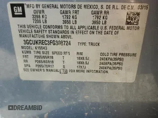 2015 Chevrolet Silverado 1500 LT with VIN 3GCUKREC3FG308724, listed as a Copart auction lot 42314105 with Not Provided miles and Salvage Title. Bid and sale history available at DreamBid. Image 12.