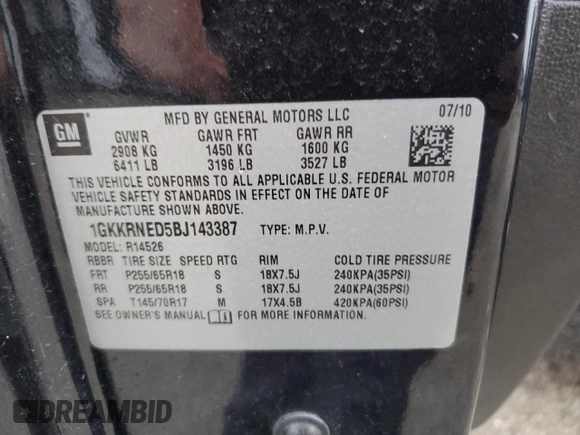 2011 GMC Acadia SL with VIN 1GKKRNED5BJ143387, listed as a Copart auction lot 84880444 with 175,910 mi miles and Non Repairable. Bid and sale history available at carsss.com. Image 13.