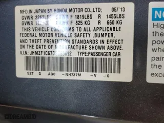 2013 Honda CR-Z EX with VIN JHMZF1C67DS003692, listed as a Copart auction lot 45283215 with 0 mi miles and Salvage Title. Bid and sale history available at carsss.com. Image 12.