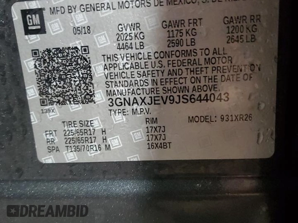 2018 Chevrolet Equinox LT with VIN 3GNAXJEV9JS644043, listed as a Copart auction lot 47387545 with 90,648 mi miles and Salvage Title. Bid and sale history available at DreamBid. Image 13.
