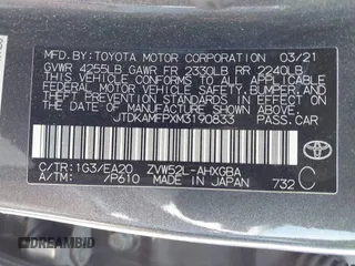 2021 Toyota Prius LE с VIN JTDKAMFPXM3190833, выставлен на аукционе IAAI как лот 42443864 с пробегом 133 146 миль миль и . История ставок и продаж доступна на DreamBid. Изображение 9.