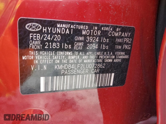 2020 Hyundai Elantra SEL z VIN KMHD84LF2LU072862, wystawiony jako Copart lot #57623105 z przebiegiem 133 128 mil mil oraz Szkoda całkowita • Salvage title. Historia ofert i sprzedaży dostępna na DreamBid. Obrazek 12.