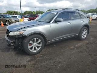 2005 Infiniti FX z VIN JNRAS08W25X213523, wystawiony jako Copart lot #57257985 z przebiegiem 180 948 mil mil oraz Szkody całkowita. Historia ofert i sprzedaży dostępna na DreamBid. Obrazek 1.