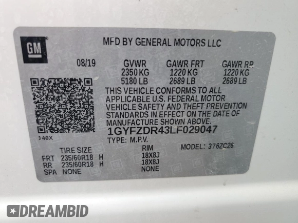 2020 Cadillac XT4 AWD Premium Luxury with VIN 1GYFZDR43LF029047, listed as a Copart auction lot 50190375 with 65,950 mi miles and Salvage title. Bid and sale history available at DreamBid. Image 13.